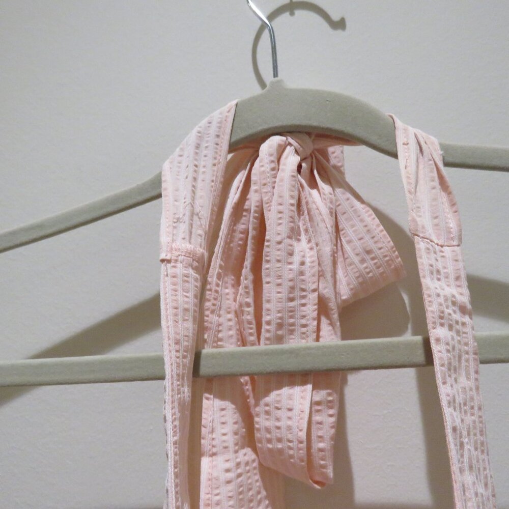 LUCY IN THE SKY Striped Crinkle Halter Dress in Pink Cocktail Pastel - Size M - Picture 7 of 15